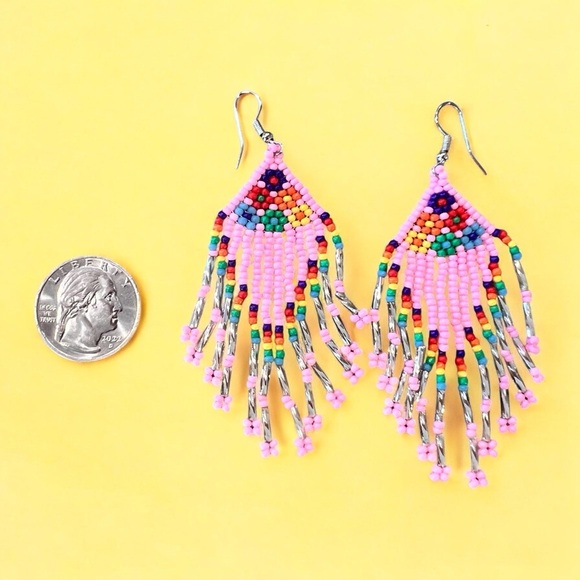 Pink and Silver Beaded Chandelier Earrings Pink Pony Club inspired - Picture 16 of 16